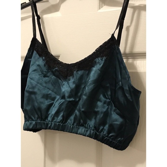 3 Piece Lingerie Lounge Set XL, Satin and Lace, Dark Green & Black - Picture 3 of 15